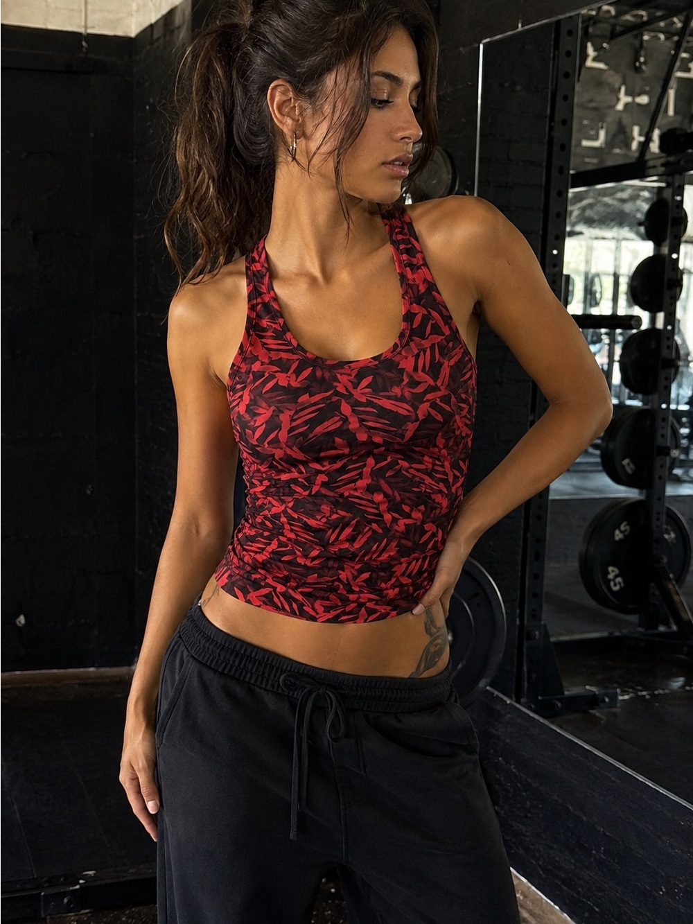 Lululemon Red Black Floral Racerback Tank Top Gymcore Y2K